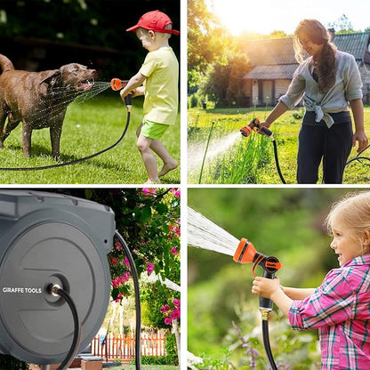 Giraffe Tools AW505/8 Retractable Garden Hose Reel 5/8" x 115+5 ft, Heavy Duty Wall Mounted Water Hose Reel Automatic Rewind, 180 Deg Swivel Bracket, Slow Retraction, 115ft, Dark Grey
