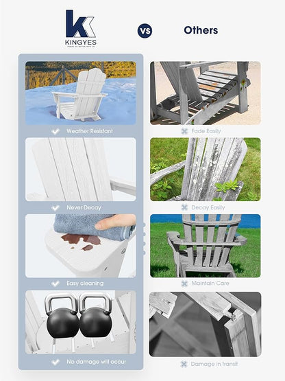 KINGYES Folding Adirondack Chair Set of 8, HDPE All-Weather Folding Adirondack Chair, White