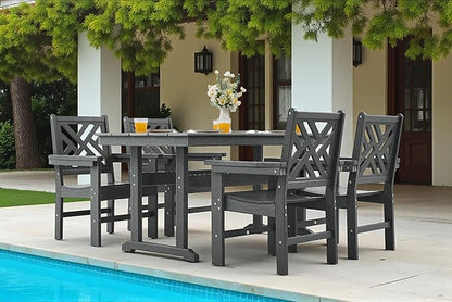 5 Piece HDPE Outdoor Dining Set for 4 Patio Dining Furniture Set with Umberlla Hole, Weather Resistent Outdoor Table and Chairs for Garden, Poolside, Backyard, Deck, Grey