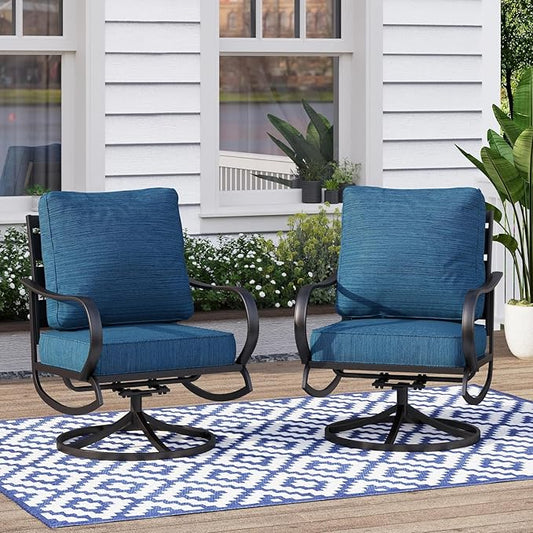 MFSTUDIO Metal Patio Conversation Sets, Outdoor Furniture Sofas Set of 2, 2 Pieces Durable Steel Frame Patio Swivel Chairs with 5.8" Peacock Blue Cushions for Patio Garden Backyard Balcony
