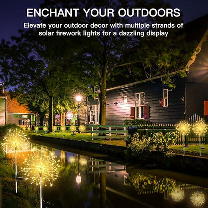 suddus Solar Garden Lights Outdoor Waterproof Decorative, 2Pack 150LED Firework Lights, Solar Fairy Lights for Yard, Garden, Party, Patio, Pathway, Flowerbed - Warm White