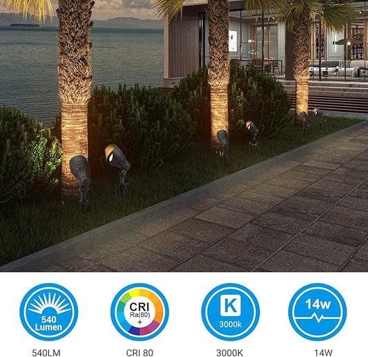 DEWENWILS LED Low Voltage Landscape Lights, 14W 540LM 3000K 12V Aluminum Outdoor Spotlight, IP65 Waterproof Landscape Lighting for Yard, Garden, House, Tree, Lawn, 4 Pack