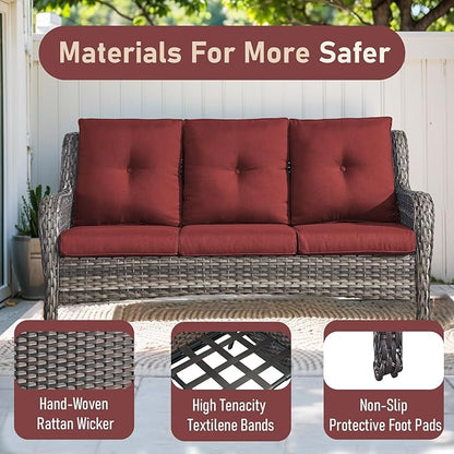 Wicker Outdoor Conversation Se with 50,000 BTU Gas Propane Fire Pit Tablet-7 Pieces Outdoor Wicker High Back Couch Patio Furniture for Deck Poolside Backyard