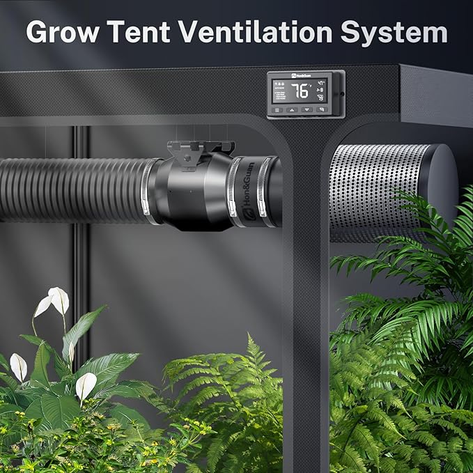 Hon&Guan PRO 4 Inch Inline Duct Fan - 212 CFM with Quiet EC Motor & Temperature Humidity Smart Controller, Ventilation Exhaust Fan for Heating Cooling, Grow Tents, Hydroponics (Black&Orange)