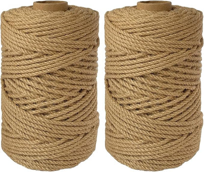 2-Pack Natural Jute Twine Rope, 4mm x 656ft Heavy Duty & Eco-Friendly - for Crafts, Gardening, Cat Scratching Post, Bundling & Hanging, 328Feet/Roll