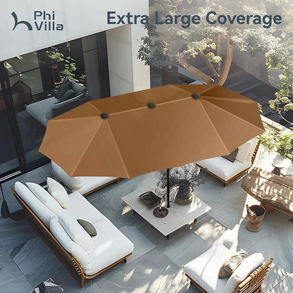 PHI VILLA 13ft Large Patio Umbrellas, Double-Sided Outdoor Market Rectangle Umbrella for Outside, Maillard Brown