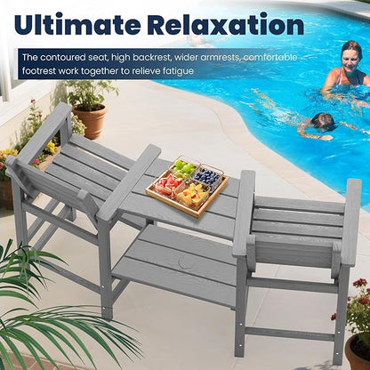 Tall Adirondack Chairs Set of 2, All Weather HDPE Poly Bar Height Balcony Adirondack Chair with Removable Double Connecting Trays, Outdoor Adirondack Barstools for Deck, Patio, Yard, Pool, Lawn