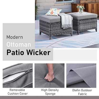 Wicker Outdoor Conversation Set-6 Pieces Outdoor Wicker High Back Couch with Swivel Rocker Chairs Patio Furniture for Deck Poolside Backyard-Grey/Grey