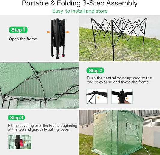 VIVOSUN 8'x6' Portable Walk-in Greenhouse with PE Cover, Instant Pop-up and Walk-in Folding, Roll-Up Zipper Entry Doors and 2-Side Viewing Windows, Easy Setup for Plants Outdoor