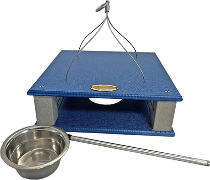 DutchCrafters Poly Gilbertson Large Covered Blue Bird Feeders for Outdoors Hanging, Bluebird Feeder for Mealworms - Amish USA Made (Bright Blue & Light Gray)