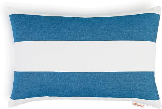 Austin Horn Classics Sunbrella Cabana Stripe White/Blue, Zippered Boudoir Pillow Cover ONLY (Set of 2) Indoor/Outdoor, Fill Sold Seperately