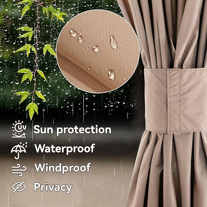 Gazebo Curtain Replacement Universal 4-Panel Sidewalls 10' x 12', Outdoor Gazebo Privacy Curtains with Zipper, Replacement for Outdoor, Patio Canopy, Garden and Backyard (Curtain Only)