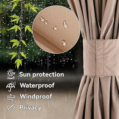 Gazebo Curtain Replacement Universal 4-Panel Sidewalls 10' x 12', Outdoor Gazebo Privacy Curtains with Zipper, Replacement for Outdoor, Patio Canopy, Garden and Backyard (Curtain Only)