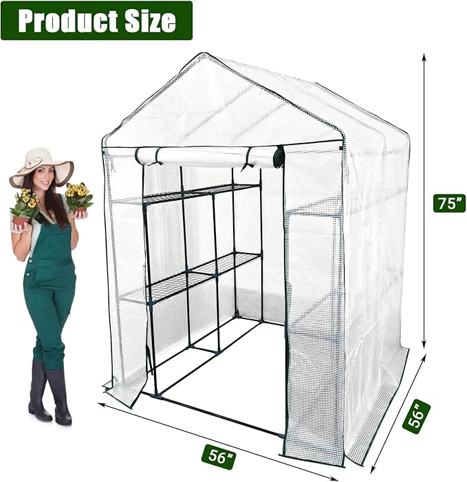 Greenhouse for Outdoors,Walk in 3-Tier 6 Shelves Green House w/ Roll-Up Zippered Door Anchors and Ropes,Waterproof & UV Protected Plant Garden Hot House for Garden Patio Backyard,57 x 57 x 76''
