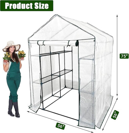 Greenhouse for Outdoors,Walk in 3-Tier 6 Shelves Green House w/ Roll-Up Zippered Door Anchors and Ropes,Waterproof & UV Protected Plant Garden Hot House for Garden Patio Backyard,57 x 57 x 76''