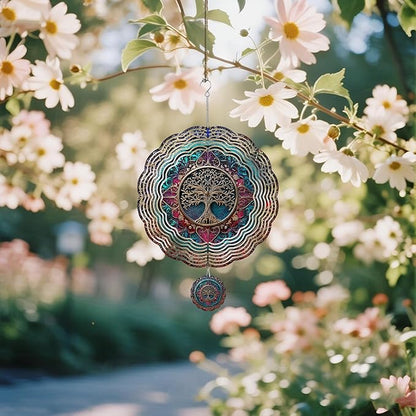 Wind Spinners Outdoor, Retro Boho Tree of Life 3D Stainless Steel Wind Sculpture Spinner for Garden Outside Hanging Decor Mother's Day Christmas Birthday Gifts for Women Men Mom Nana 13.7 in