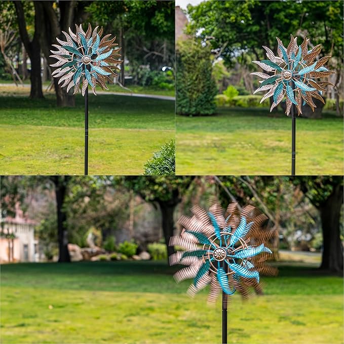 Large Outdoor Metal Wind Spinner,Two-Way Wind Sculptures,360 Degrees Kinetic Wind Spinners Yard Art Decor for Patio, Lawn & Garden 63 * 13.4 Inches