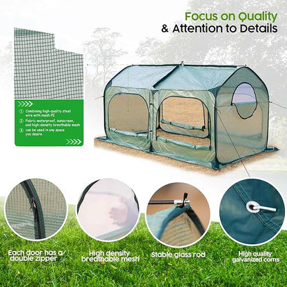 Pop up Greenhouse Tent Cover Tunnel Plant House,Large Gardening Flower Sunshine Room with Mesh Windows,Backyard PE Cover for Cold Frost Protector with Stakes and Rope Guys (Medium Size)