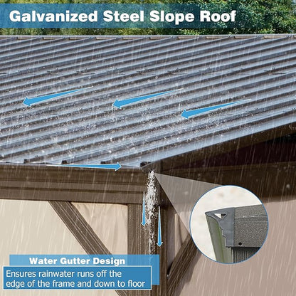 12’ x 16’ Lean to Gazebo, Outdoor Wall Mounted Gazebo Aluminum Frame, Hardtop Pergola with Galvanized Steel Sloping Roof for Patio Deck Garden Backyard, Curtain and Netting Included