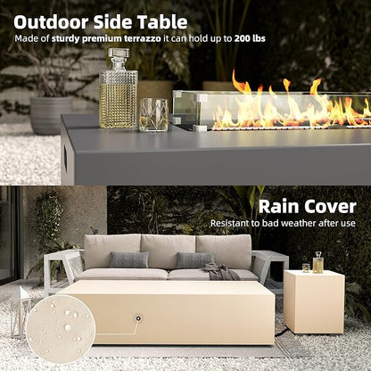 UPHA 56-inch Outdoor Propane Gas Fire Pit Table 50000 BTU Concrete Rectangle FirePit for Outside Patio with Propane Tank Cover, Wind Guad, Lava Rocks, Rain Cover, Grey