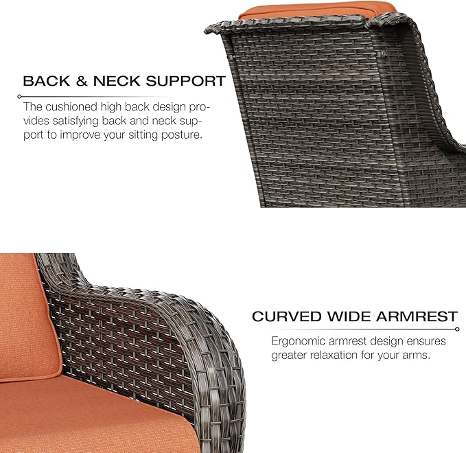 Joyside Patio Furniture Set 5-Piece Wicker Outdoor Furniture Conversational Set with 3-Seat Sofa, 2 Armchairs, 2 Ottoman Patio Rattan Wicker Sectional Sofa Set with Olefin Cushions(Mixed Grey/Orange)
