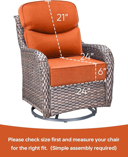 Luxury 24x24x6 Inch Smile Patio Cushions for Outdoor Furniture Set of 6 - Thick Back & Deep Seat Outside Replacement Chair Pillows for Rattan Metal Glider Loveseat Sectional Sofa - Orange