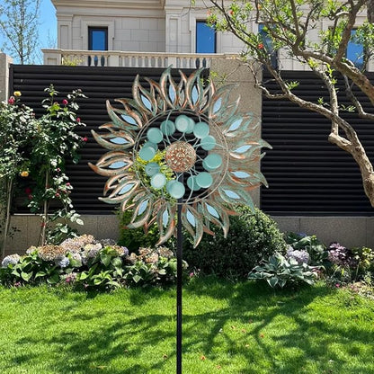 DREAMSOUL 24" Dia Large Wind Spinners Outdoor with 5 Prongs Stake, Metal Kinetic Wind Spinners for Yard and Garden