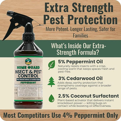 Home Guard - Peppermint Insect & Pest Control Spray - Natural Peppermint Oil Spray For Bugs - Plant-Based Indoor & Outdoor Spider Spray - Safe Around Kids & Pets - Ant Killer - Cockroach Killer - 16oz
