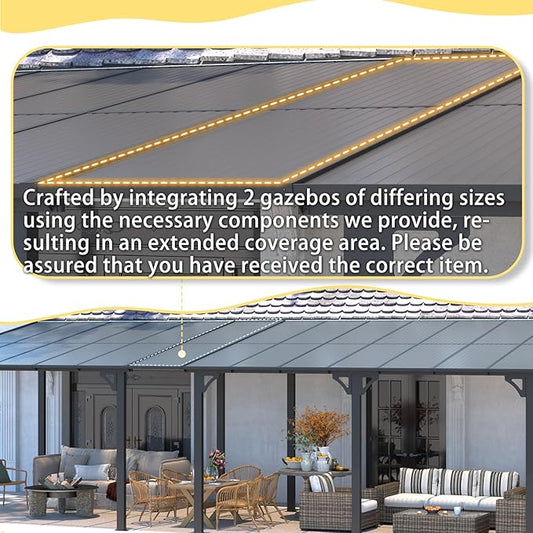 AECOJOY 24' x 10' Gazebo for Patio, Large Wall-Mounted Hard Top Lean-to Gazebo Pergola with Roof 10' x 24' on Clearance, Heavy Duty Patio Awnings for Decks, Backyard