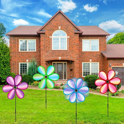 4PCS Wind Spinners for Yard and Garden 11 Inches Colorful Lawn Pinwheels Flower Wind Spinners Decorative Whirligigs Windmill Kids Toys for Garden Outdoor Decor Gifts