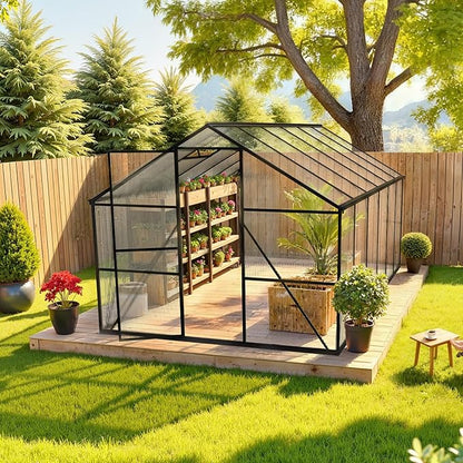 VEVOR 8 x 14 FT Polycarbonate Greenhouse, Heavy Duty Outdoor Green House with Adjustable Vent & Push-Pull Lockable Door, Quick Setup, Aluminum Frame Walk-in Greenhouse Sunroom for Outside Garden Lawn