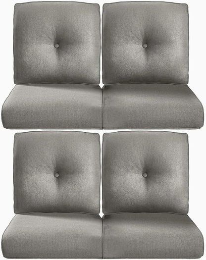 Pop 22x25/22x24 Outdoor Chair Cushions Set of 4 - Heavy Duty High Back Replacement Zippered Cushion for Patio Furniture Set Dining Rocking Chairs Loveseat L-Shape Sofa - Grey/Button