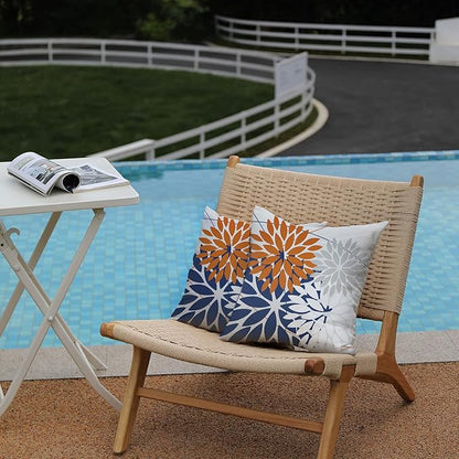 DFXSZ Outdoor Throw Pillow Covers 18x18 Inch Set of 2 Waterproof Spring Summer Geometric Elegant Orange Blue Outdoor Pillow Covers for Patio Funiture Garden Couch 158V18