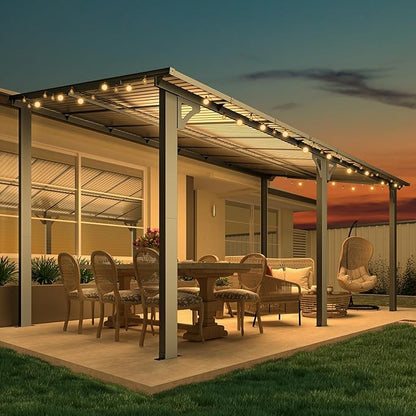 AECOJOY 16' x 8' Gazebo Outdoor Pergola for Patio, Hard Top Lean to 8x16 Gazebo Shelter Pergolas and Gazebos Clearance with Patio Roof, Large Wall-Mounted Heavy Duty Awnings for Patio, Decks, Backyard