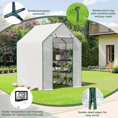 Greenhouse for Outdoors, Small Greenhouse, Walk-in Greenhouses with 3 Tiers 8 Shelves, PE Cover, Heavy Duty Plant Greenhouses for Garden and Backyard