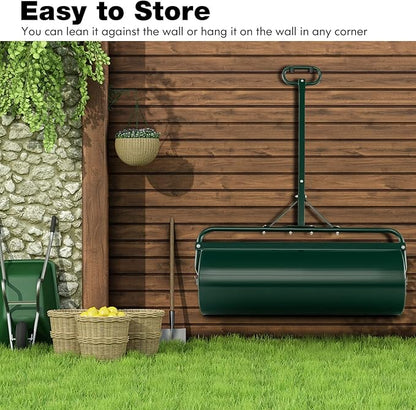 Goplus Push/Tow-Behind Lawn Roller, 17 Gallon/63L Water/Sand-Filled Sod Drum With Detachable Gripping Handle, 12 by 36-Inch, Green - for Garden, Yard, Farm
