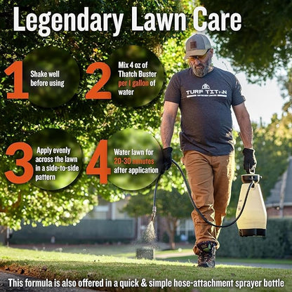 Turf Titan Thatch Buster Lawn Aerator & Grass Dethatcher (32 oz) – All-Natural Hose End Liquid Soil Loosener & Conditioner for Green Grass – Healthy Soil in 45 Days – Covers Up to 8,000 Sq Ft
