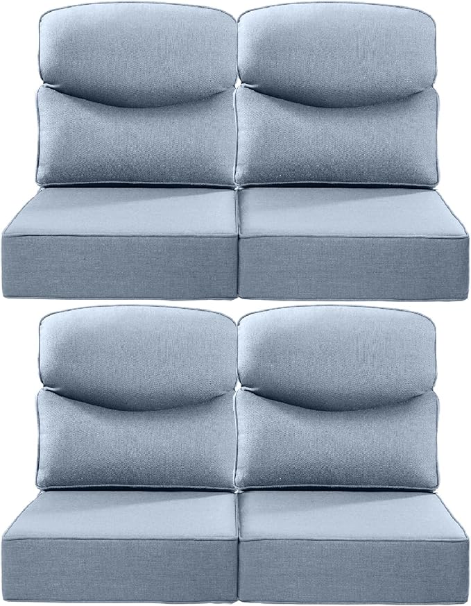 Luxury 24x24x6 Inch Smile Patio Dining Chair Cushions Set of 4 - Heavy Duty Water Slashproof Outdoor Seat Cushion for Outside Furniture Swivel Chairs Loveseat L-Shape Sofa - Baby Blue