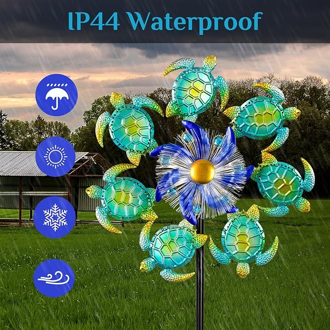 51" Sea Turtle Solar Wind Spinner Outdoor,Ocean Theme Garden Wind Spinners with LED Changing Light,Kinetic Windmill Decorative Turtle Decor Wind Sculpture for Yard,Patio,Lawn Unique Gifts