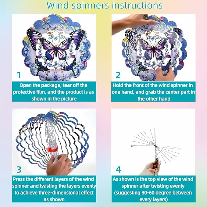Metal Wind Spinners Outdoor Hanging Wind Spinner for Yard and Garden Decor for Outside-12In 3D Stainless Cat Steel Wind Chime Gifts for Women Mom
