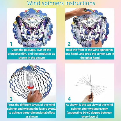 Metal Wind Spinners Outdoor Hanging Wind Spinner for Yard and Garden Decor for Outside-12In 3D Stainless Steel Peacock Wind Chime Gifts for Women Mom