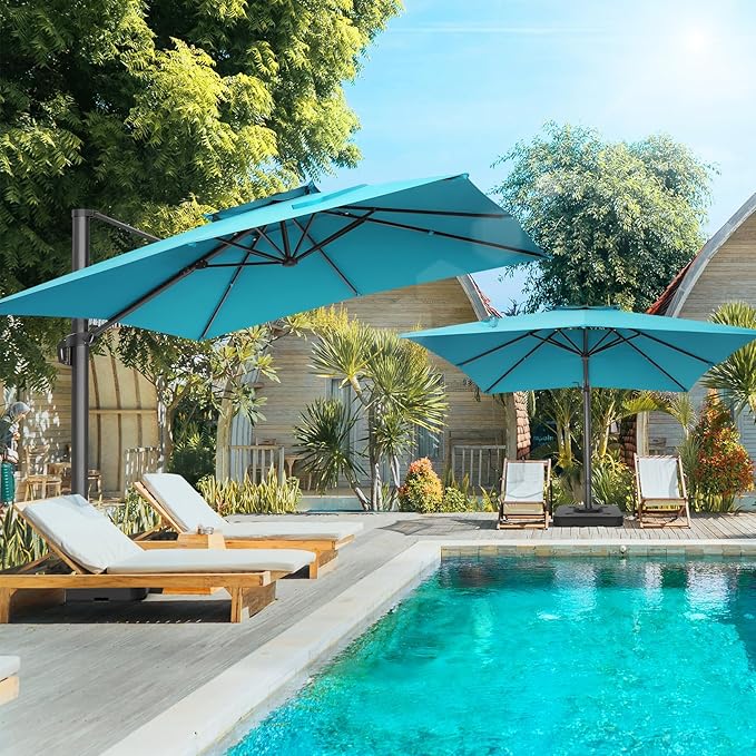 HOTIME10x10ft Patio Umbrella Cantilever Umbrella Double Top - Upgrade and Intensify - 360 Rotation and 5 Angles Adjustment - Aluminum Offset Pool Umbrella Outdoor Umbrellas for Patio Garden Deck Pool