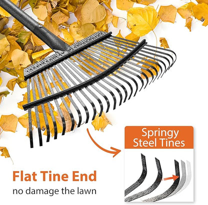 Rake, Gardening Rakes for Leaves Lawns Heavy Duty, 79 in Leaf Rake with 25 Clog-Free Tines, 18.5” Wide Large Head, Metal Garden Tools for Yard Quick Cleanup Garss, Debris, Detachable for Camping