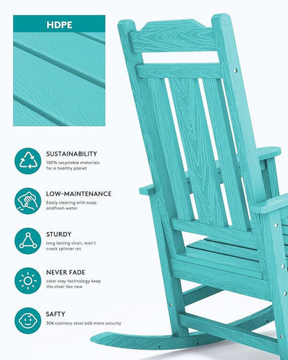 SERWALL Outdoor Rocking Chair Aruba Set of 8, All Weather Patio Rocking Chair, HDPE Poly Rocking Chair for Adults, Heavy Duty Front Porch Rocker
