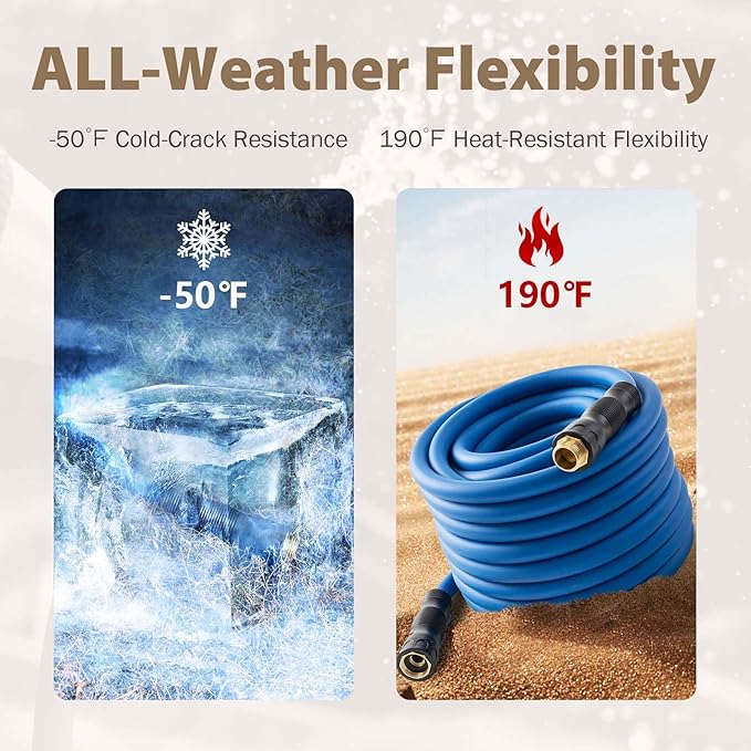 5/8" Hot/Cold Water Hose 100 ft, -50℉ To 190℉ Heavy Duty,Flexible,Burst 600 Psi 3/4" Brass Fittings with Swivel Grip Handle for Outdoor,Yard, Farm, Blue