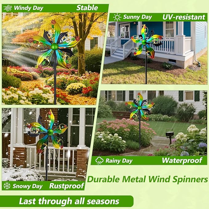 Wind Spinners Outdoor,Kinetic Wind Sculptures & Spinners, 57" Double-Side Metal Wind Spinner for Yard and Garden, Lawn Art Decorations Flower & Bee