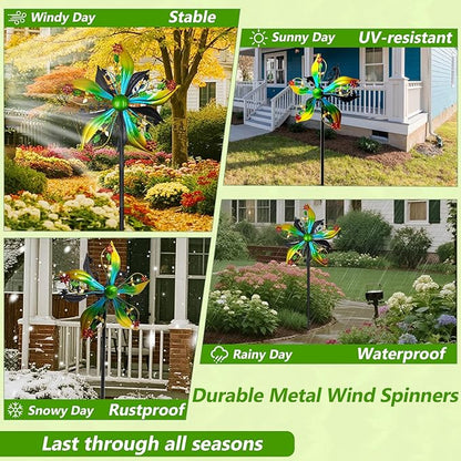 Wind Spinners Outdoor,Kinetic Wind Sculptures & Spinners, 57" Double-Side Metal Wind Spinner for Yard and Garden, Lawn Art Decorations Flower & Bee