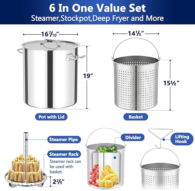 ARC 64QT Stainless Steel Seafood Boiling Kit, 200,000BTU Propane Burner and 36" Large Spoon, Crawfish Boil Pot for Outdoors Cooking and Steaming, Large Turkey Fryer Pot, Lobster Shrimp Pot