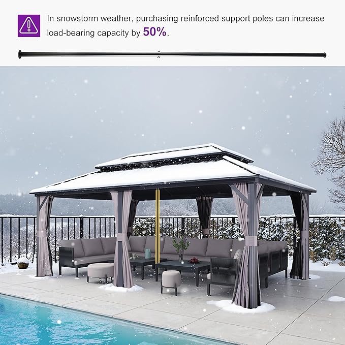 PURPLE LEAF 12'x20' Hardtop Gazebo with Lights Outdoor Pavilion Waterproof Double Roof Galvanized Steel for Patio and Garden Includes Netting and Curtains Grey