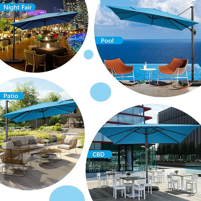 Hotime 10ft Patio Umbrella Outdoor Patio Windproof and Height adjustable, Heavy Duty Aluminum Square Offset Patio Umbrella Cantilever Pool Umbrella with 360°Rotation for Garden Deck Pool, Light Blue